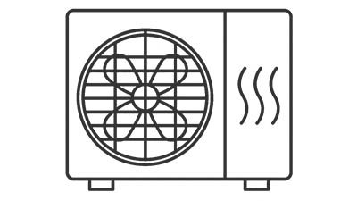 Icon einer W&auml;rmepumpe als Symbol f&uuml;r Heizungsplanung, Heiztechnik und energieeffiziente Geb&auml;udetechnik