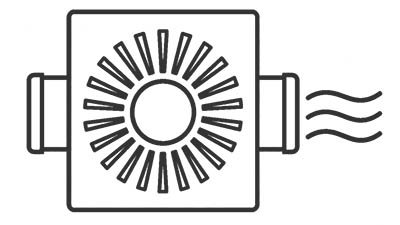 Icon einer L&uuml;ftungsanlage mit Luftauslass als Symbol f&uuml;r L&uuml;ftungsplanung, Klimatechnik und Raumlufttechnik